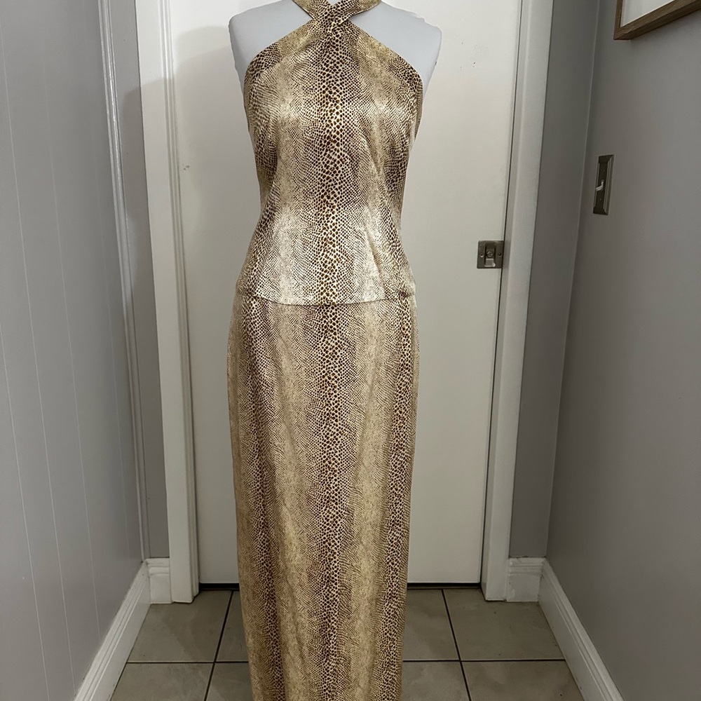 Cache Gold and Brown Maxi Dress
